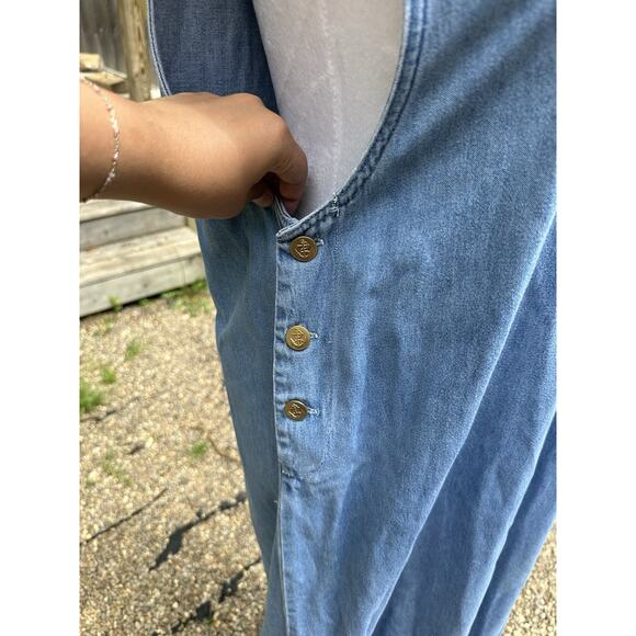 Vintage Mountain Lake PXL Denim Maxi Sailor Dress Embroidered Anchor And Stars - Picture 4 of 6